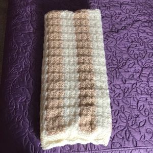 Handmade Crotchet Tan and Cream Throw Blanket